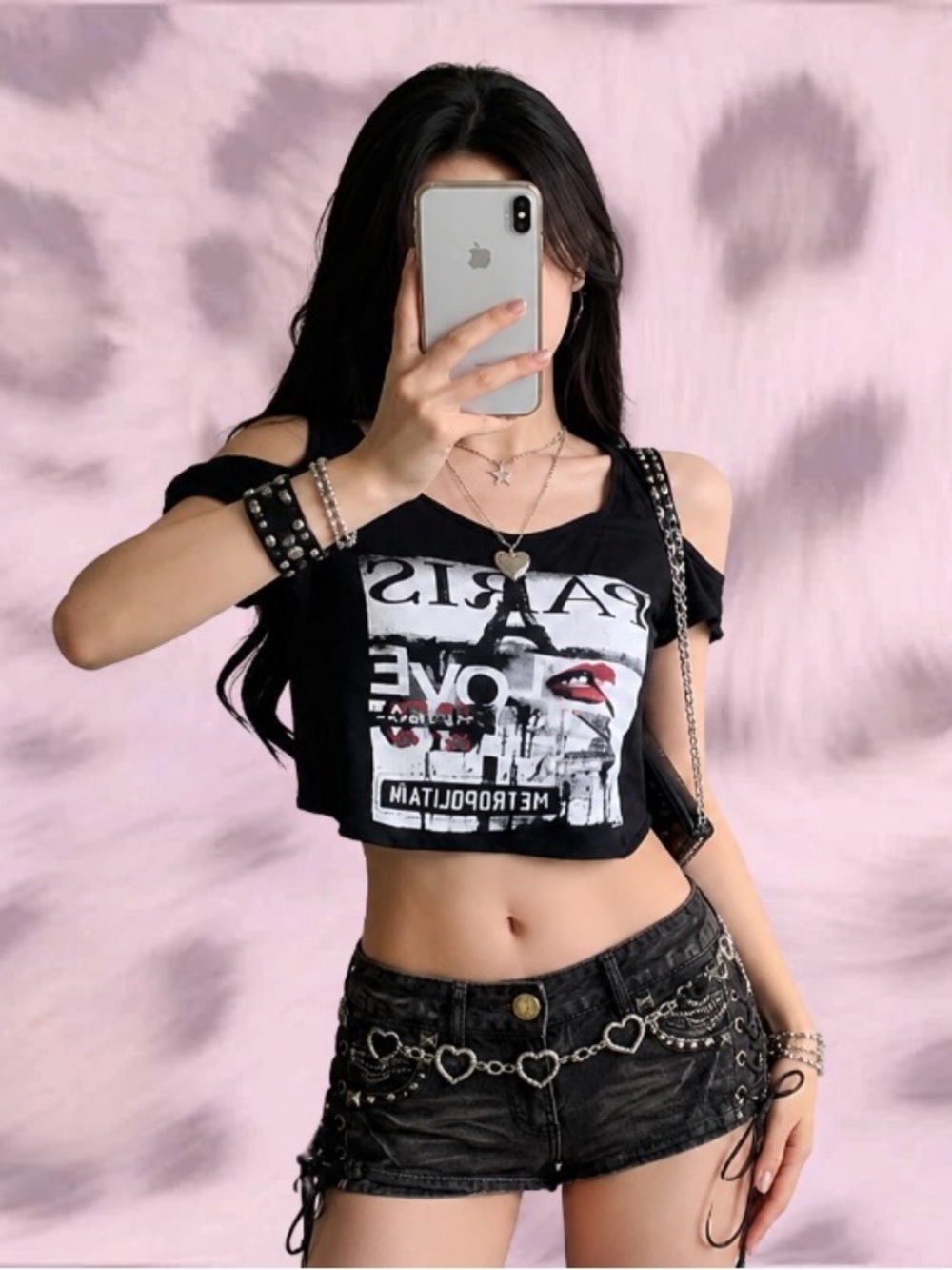 Annabelle Cold Shoulder Paris Graphic Top Size Medium Y2K